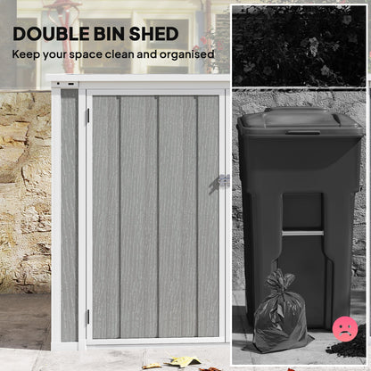 Outsunny 4.7 x 2.5FT Garden Shed, Double Bin Storage Shed with Lockable Doors, Outdoor Small Shed with Openable Lid for 2 Rubbish Bins, Garden Tools, Grey