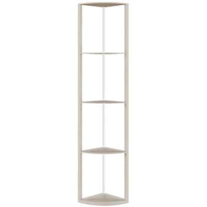 HOMCOM RGB LED Floor Lamp with Shelves, 4-Tier Dimmable Standing Lamp with Remote Control, Oak