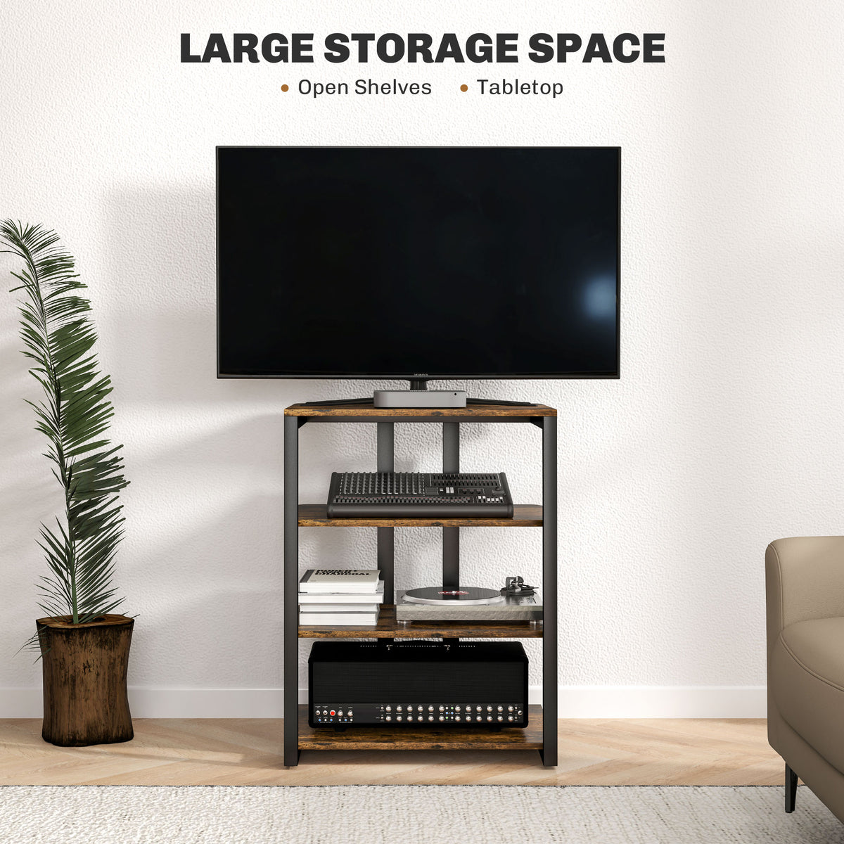 HOMCOM HiFi Stand, with Four Storage Shelves - Rustic Brown