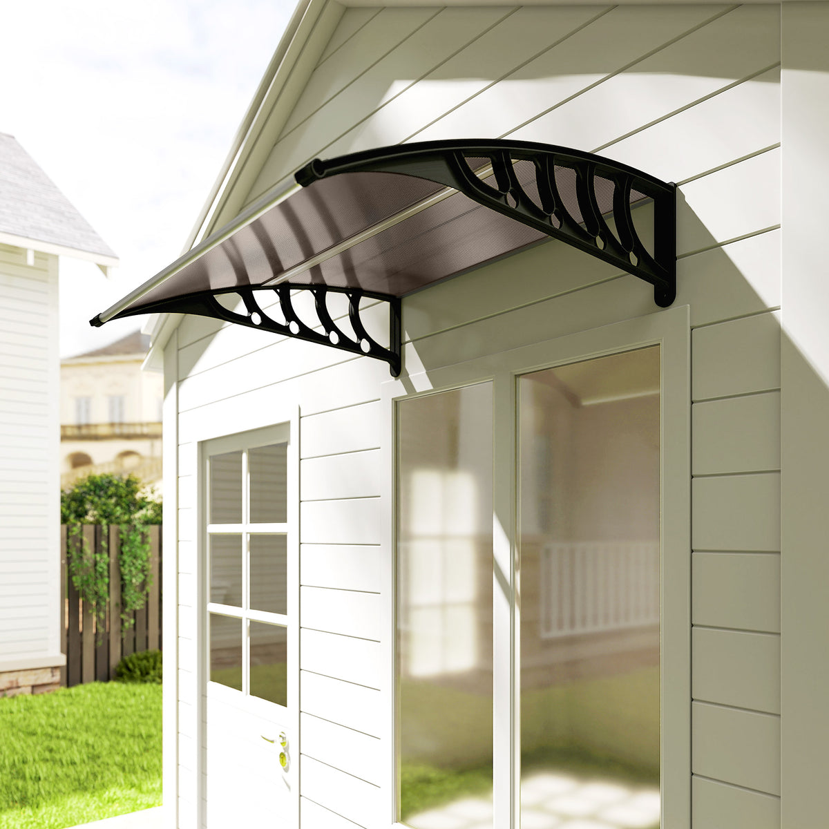 Outsunny Front Door Canopy, Outdoor Awning, Rain Shelter for Window, Porch and Front/Back Door, 103 x 96.5 cm, Brown
