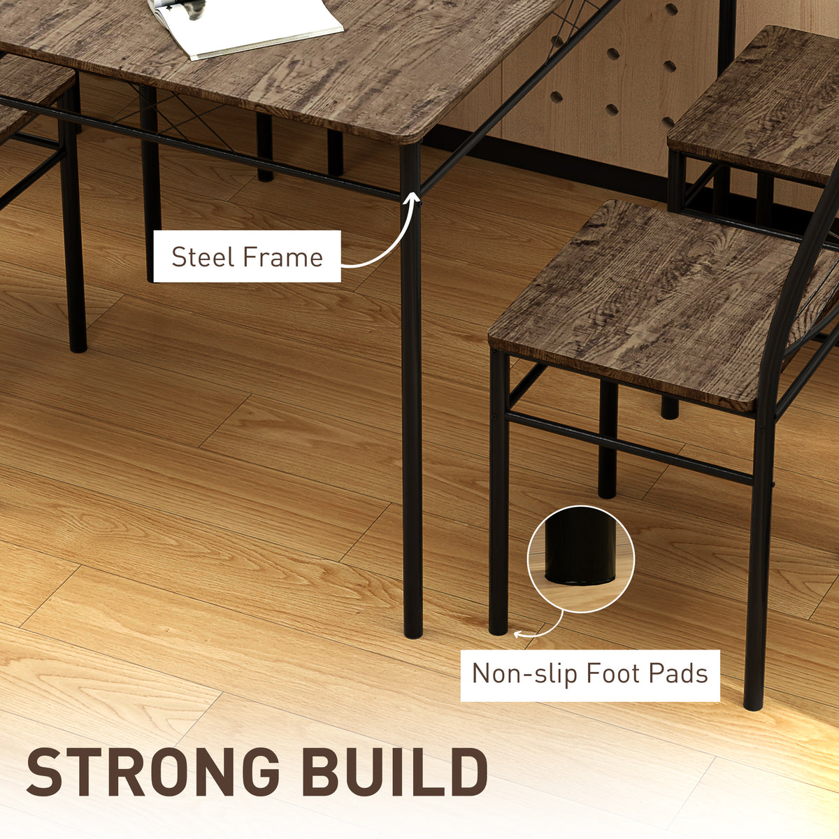 HOMCOM Five-Piece Minimal Dining Set - Oak-Effect/Black