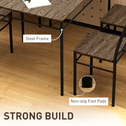 HOMCOM Five-Piece Minimal Dining Set - Oak-Effect/Black
