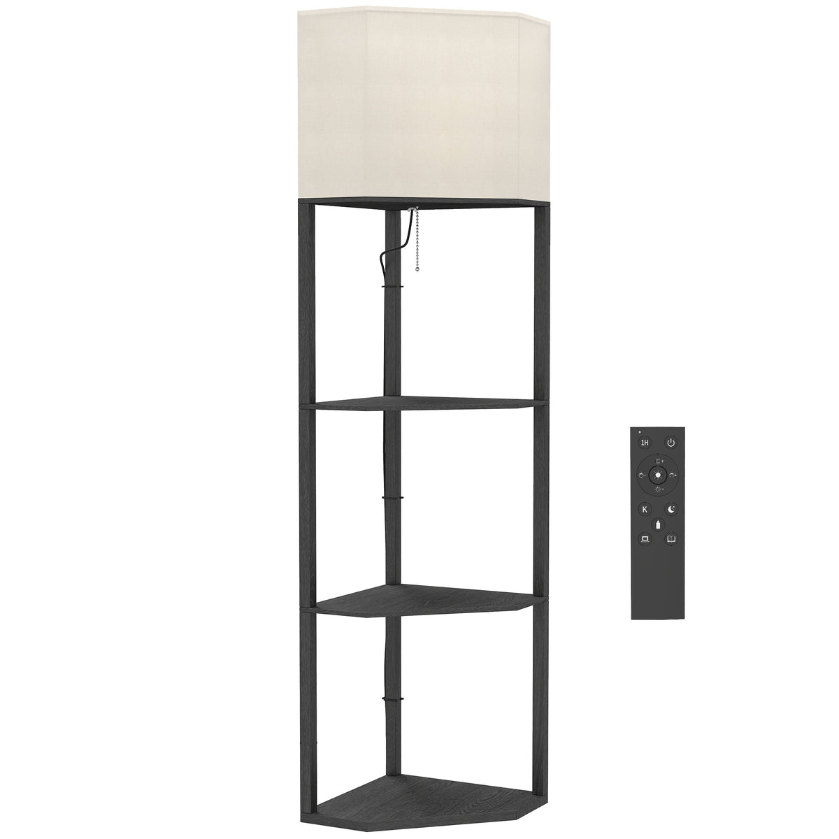 HOMCOM Corner Floor Lamp with Shelves and Lights, Modern Dimmable Standing Lamp with 3000K/4000K/6000K Colour Temperature