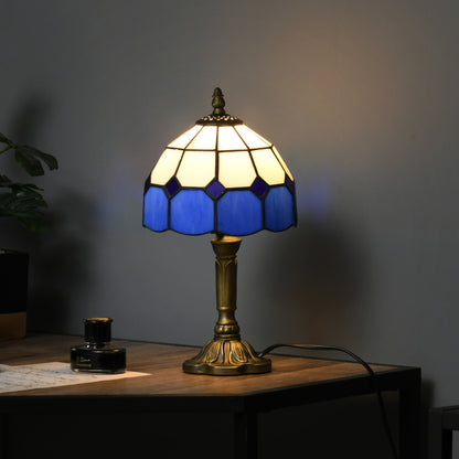 HOMCOM Handmade Art Deco Glass Table Lamp - White/Blue