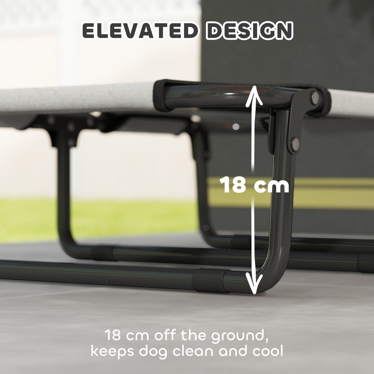PawHut Portable Raised Dog Bed, Elevated Pet Cot with Breathable Mesh for Indoor Outdoor, for Small Medium Dogs, Light Grey