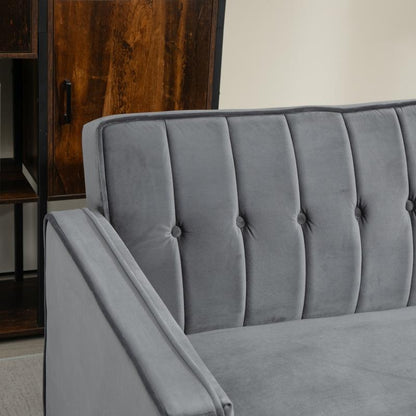 HOMCOM Velvet-Feel Three-Seater Sofa Bed with Wooden Legs, 300 kg - Dark Grey