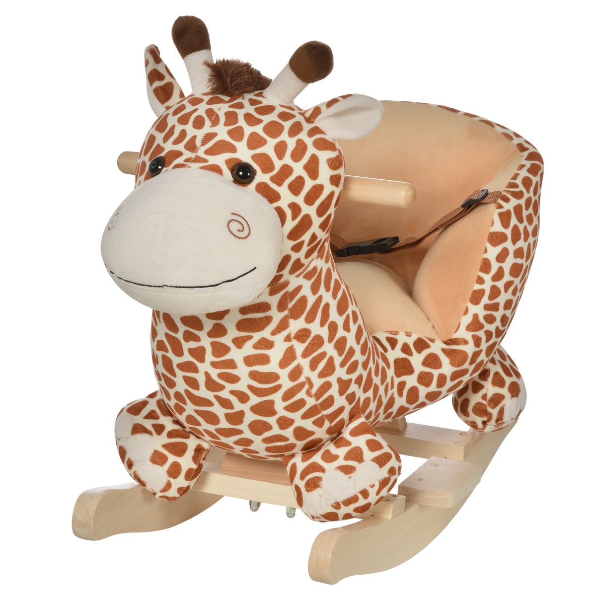 HOMCOM Kids Rocking Horse, Giraffe Plush Ride-On Toy with Music, Soft Touch & Seat Belt, Toddler Baby Gift for 18M+