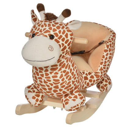 HOMCOM Kids Rocking Horse, Giraffe Plush Ride-On Toy with Music, Soft Touch & Seat Belt, Toddler Baby Gift for 18M+
