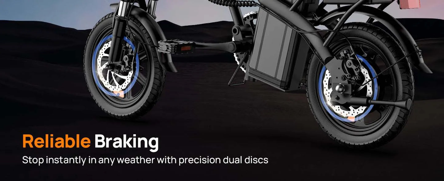 URLIFE 14 Inch Folding E-Bike 48V 7.5Ah 500W Power Removable & Fast Charge 40 Miles Hydraulic Front Suspension Dual Disc Brakes