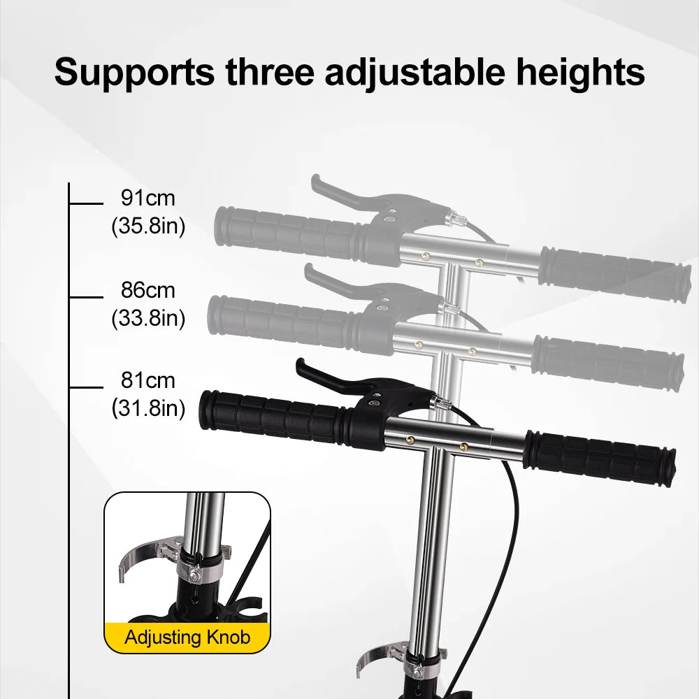 Foldable Commuter Scooter with Adjustable Handle Height Black Frame Rear Brake and Suspension for Kids Ages 6-12 And Adults