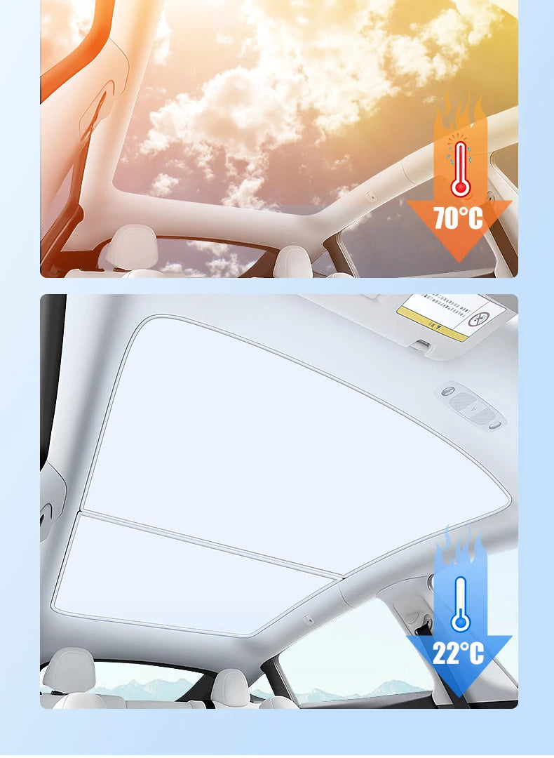 2PCS For Tesla Model 3/Y/3 Highland/Y Juniper Ice Cloth Buckle Shades for Glass Roof Front & Rear Sunroof Skylight Sunshade