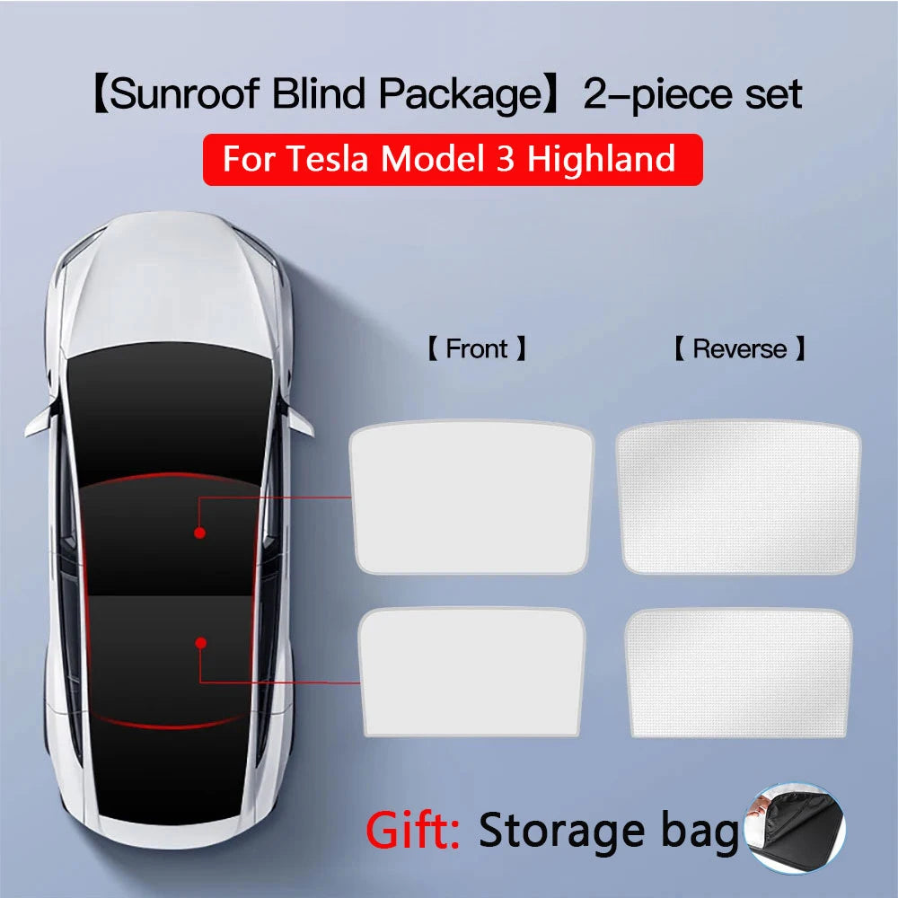 2PCS For Tesla Model 3/Y/3 Highland/Y Juniper Ice Cloth Buckle Shades for Glass Roof Front & Rear Sunroof Skylight Sunshade