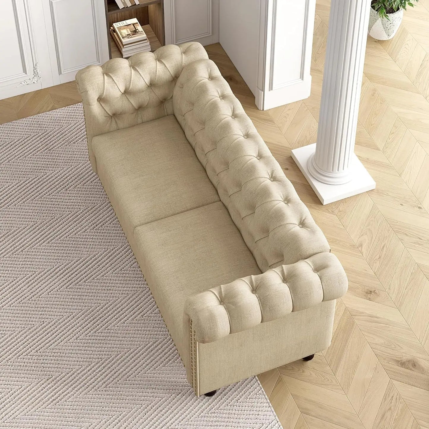 mcc direct Large 2 seater Chesterfield Style Button back Sofa, Couch Linen Fabric Settee for Living Room Office Bedroom Victoria
