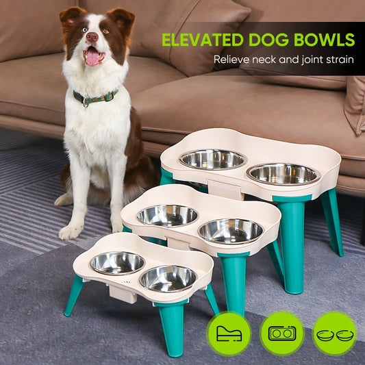 Elevated Dog Bowl Holder, Adjustable Non-Slip Waterproof Gradual Collection Stainless Steel Pet Feeder for Dogs and Cats