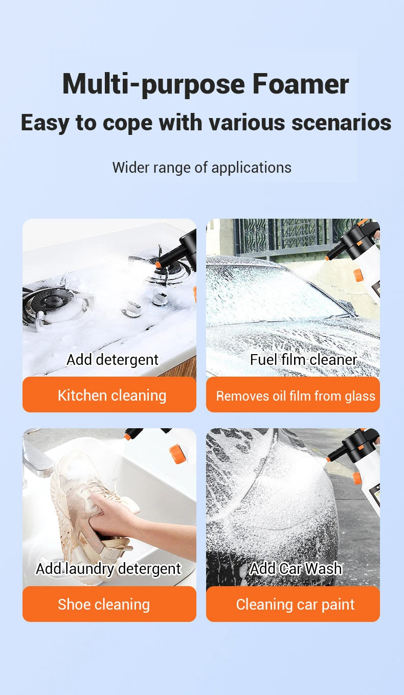 LEIBOO 2L Powerful Electric Foam Sprayer Car Wash Snow Foam Spray Bottle Rechargeable Auto Wash Sprayer Can Car Accessories