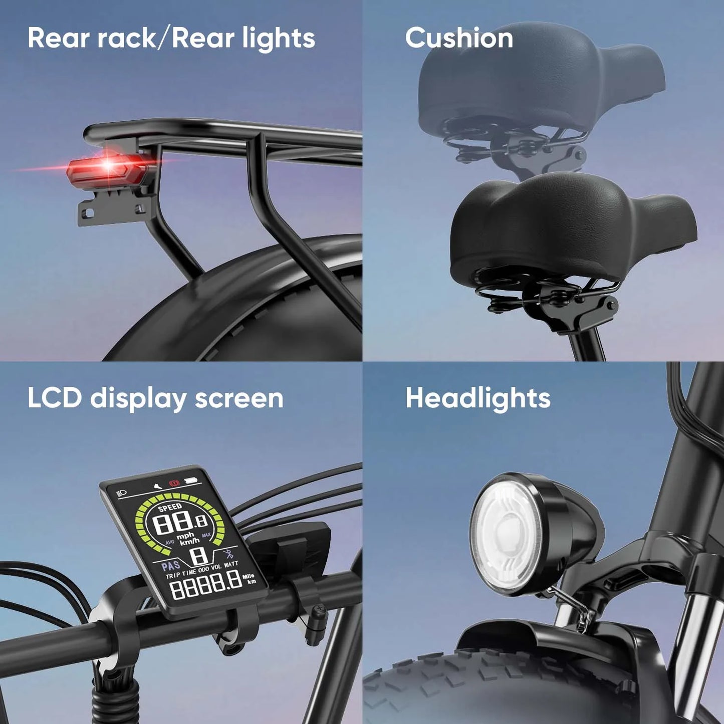 Urlife E20 Pro 1500W E-Bike Commuter 20x4" Tires 48V Removable LCD Display Speed 7-Speeds Hydraulic Disc Brakes For Adults
