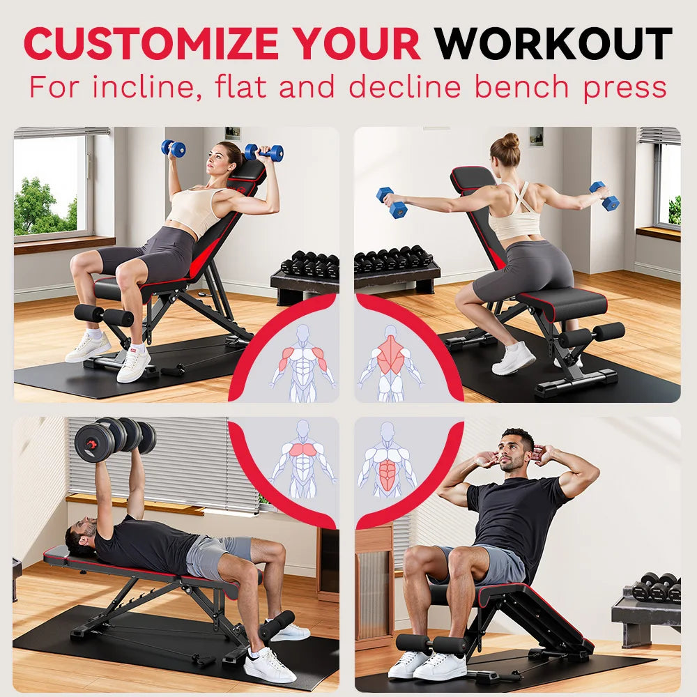 Adjustable Weight Bench with Resistance Bands Folding Weight Bench for Full Body Workout Home Quick Folding Versatile