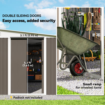 Outsunny 11.3 x 9.2ft Lean to Metal Garden Shed, Waterproof Outdoor Tool & Bike Storage Shed Galvanised with Lockable Double Sliding Doors, Pent Roof and 2 Air Vents, Grey