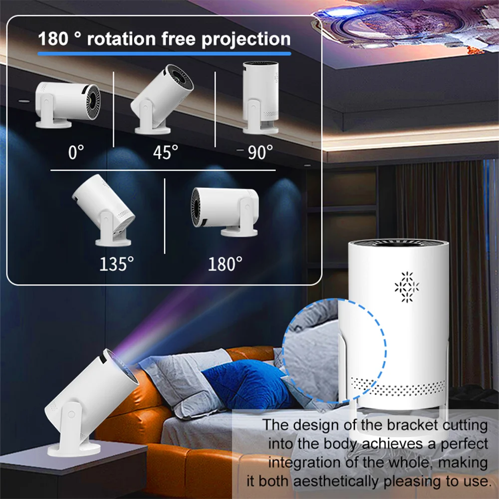 Portable HD Projector Mini Wireless Smart Phone Projector WiFi6 Auto Keystone 180°Flexible LED Video Projector For Home Theater