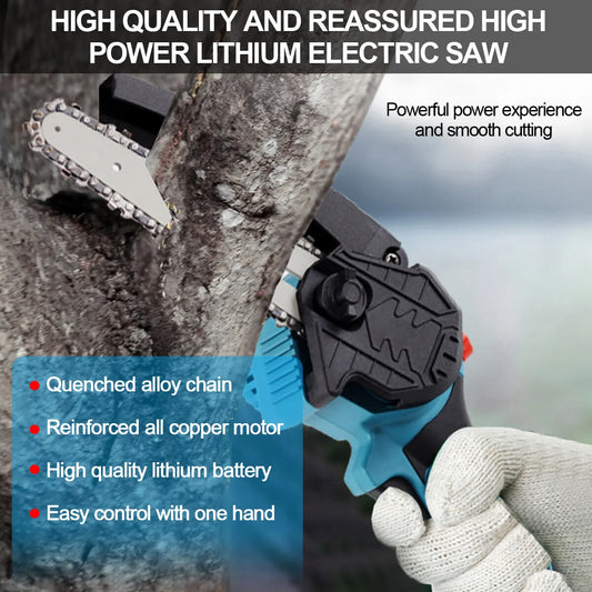 4000W Cordless Mini Chainsaw, 6 Inch One-Hand Electric Wood Cutter with 2 Rechargeable Batteries for Garden Pruning & Wood Cutting