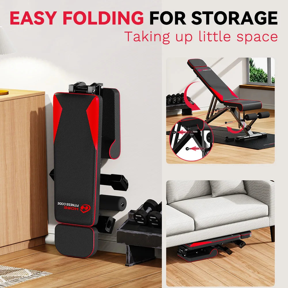 Adjustable Weight Bench with Resistance Bands Folding Weight Bench for Full Body Workout Home Quick Folding Versatile