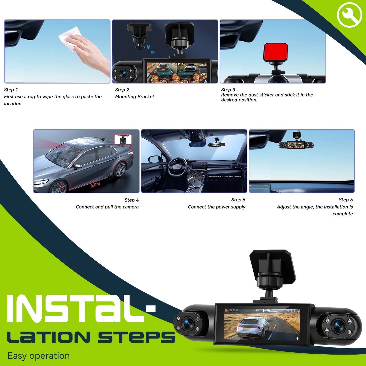 Podofo 3.16 Inch Car Dash Cam 1080P & 3*480P Car Recording Camera Car DVR For Car Revesing Front Left Right Rear View Camera
