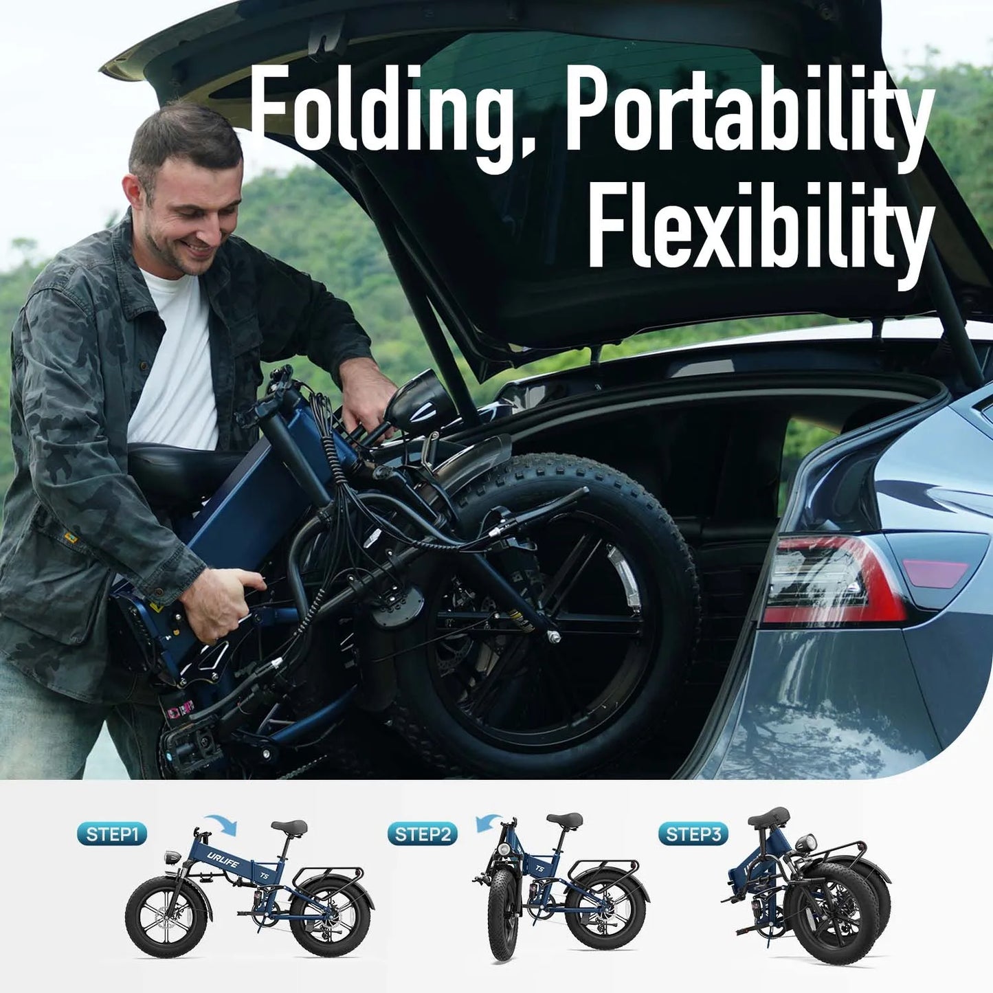 Urlife T5 Electric Bike 1500W E-Bike 48V 13Ah Battery 28MPH 100Mile Range 20X4" Fat Tire Free Shipping Foldable and portable