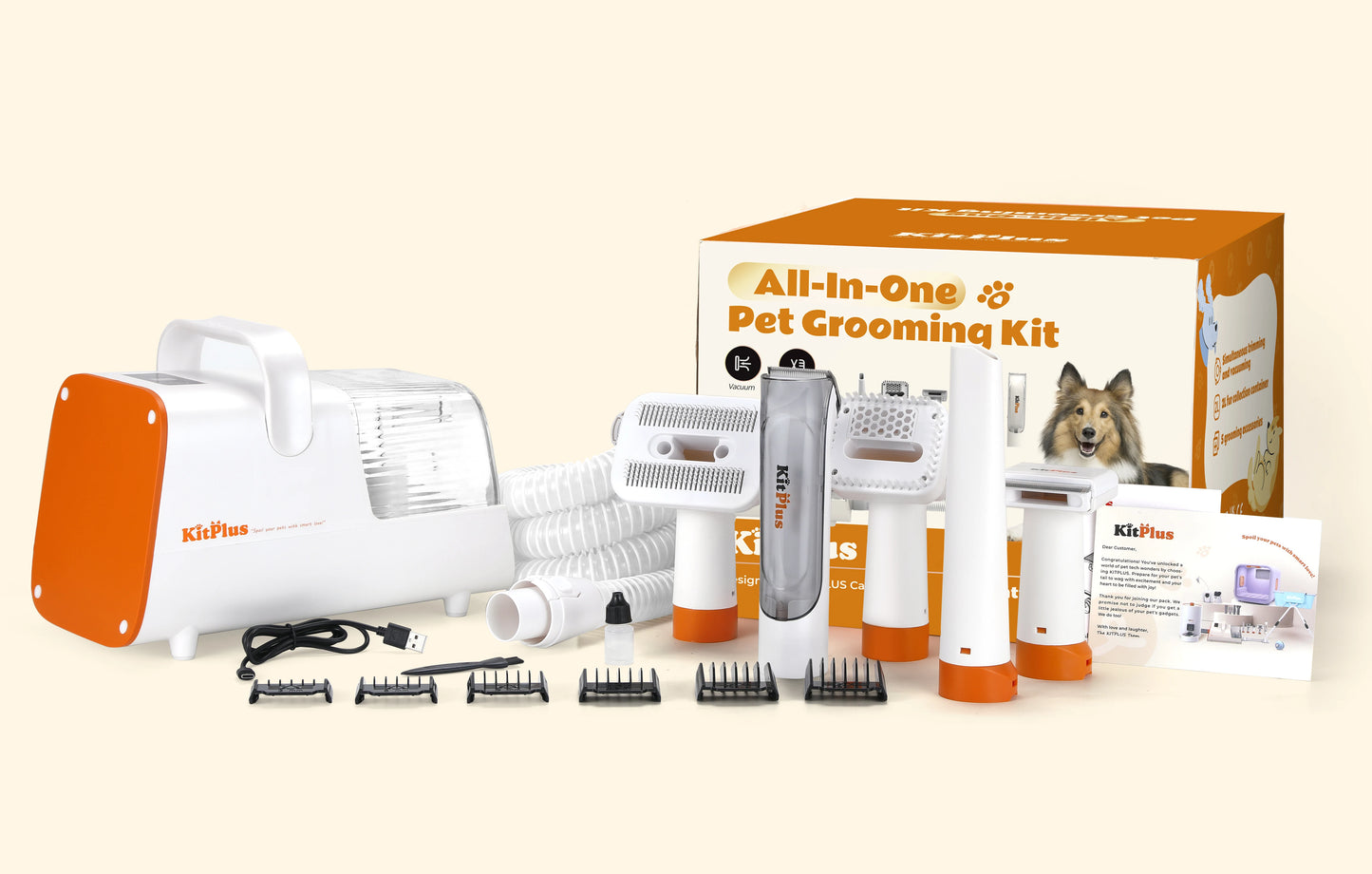 KITPLUS Dog Grooming Kit, Rechargeable Hair Trimmer, 12000Pa 5 Modes Suction 99% Pet Hair, 2L Large Capacity Vacuum, 11 Tools