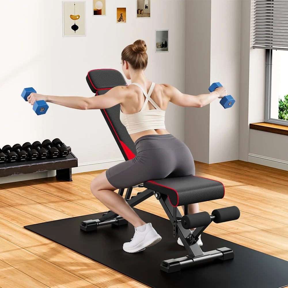 Adjustable Weight Bench with Resistance Bands Folding Weight Bench for Full Body Workout Home Quick Folding Versatile
