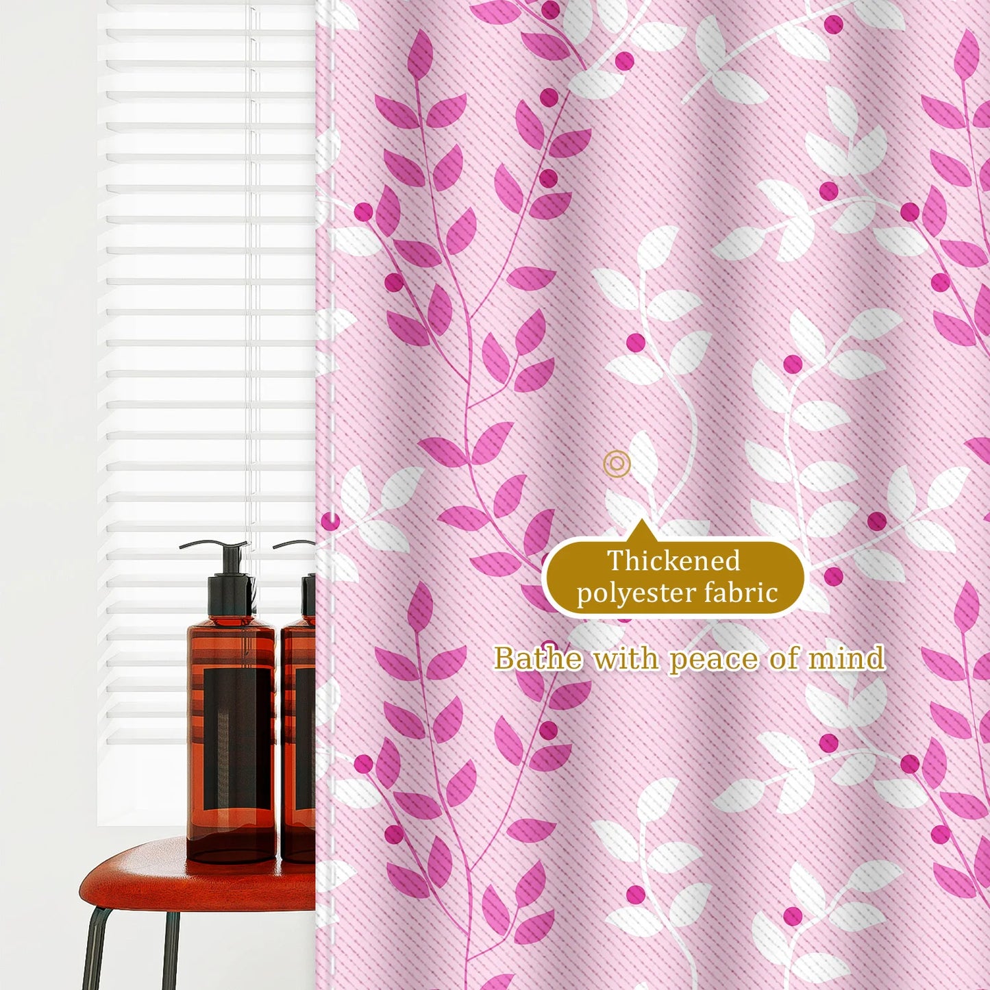 Pastel Pink Foliage Shower Curtain - Feminine Durable Fabric for Fresh Vibes