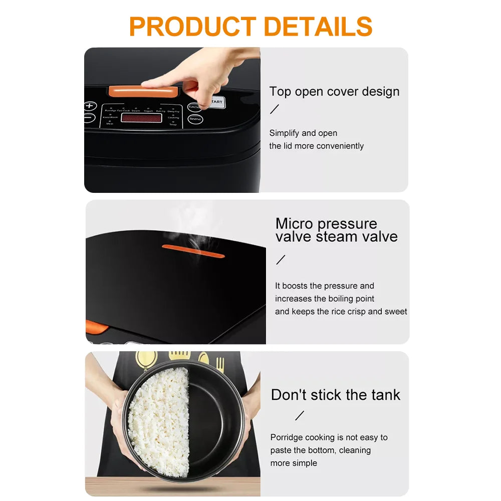 5L Electric Rice Cooker Multi-functional with Steamer Non-Stick Inner Pot 1000W 24H Keep Warm LCD Display for Home Kitchen