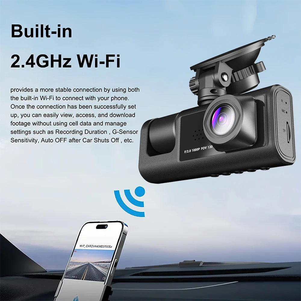 HD 1080P 3-Lens Car Camera 3 Channel Car DVRs Inside Vehicle Dash Cam Video Recorder Night Vision Dashcam With 32GB Memory Card