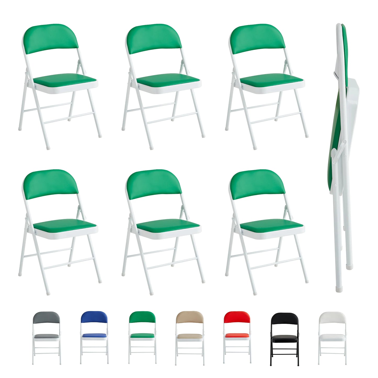 mcc direct Set of 6 Folding Chairs, Faux Leather Foldable Chairs with Metal Frame and Padded Seat, Easy to Fold Store for Home