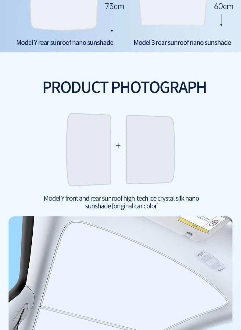 2PCS For Tesla Model 3/Y/3 Highland/Y Juniper Ice Cloth Buckle Shades for Glass Roof Front & Rear Sunroof Skylight Sunshade