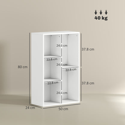 HOMCOM 2-Tier Bookshelf with 5 Compartments - White