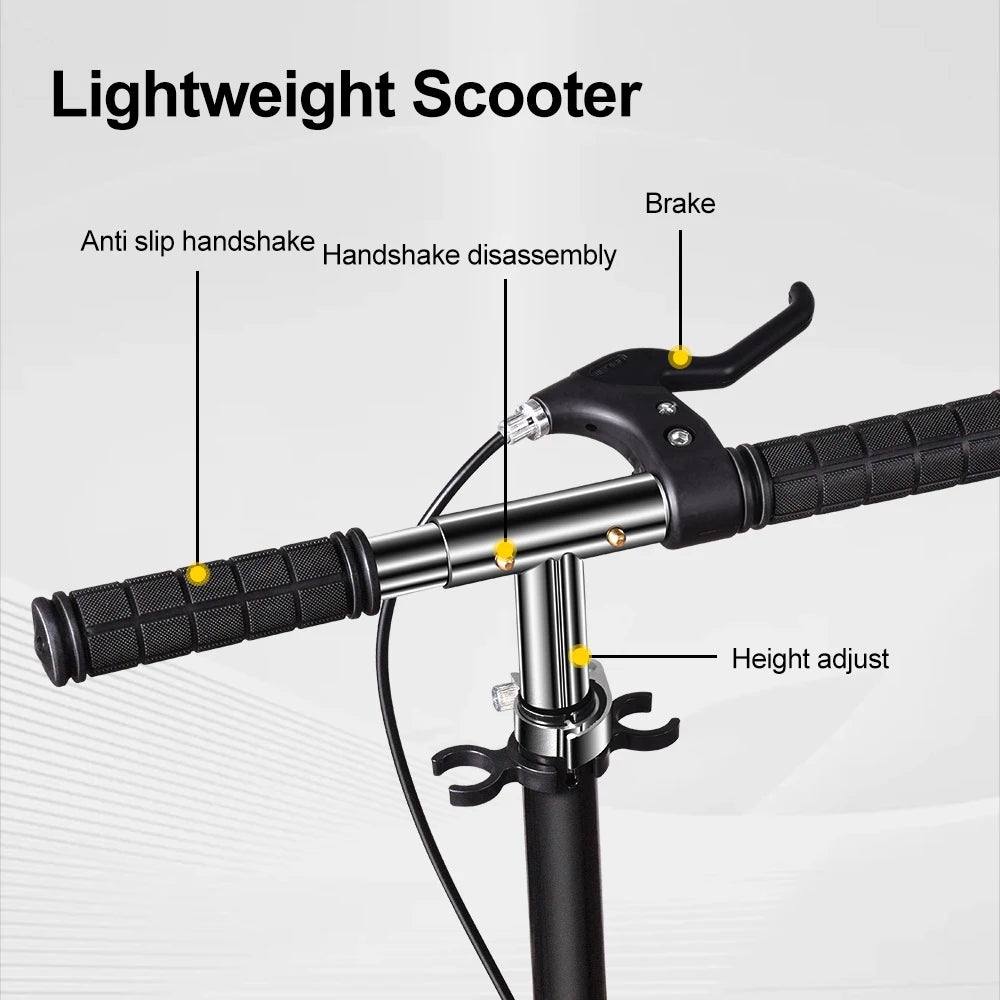 Foldable Commuter Scooter with Adjustable Handle Height Black Frame Rear Brake and Suspension for Kids Ages 6-12 And Adults