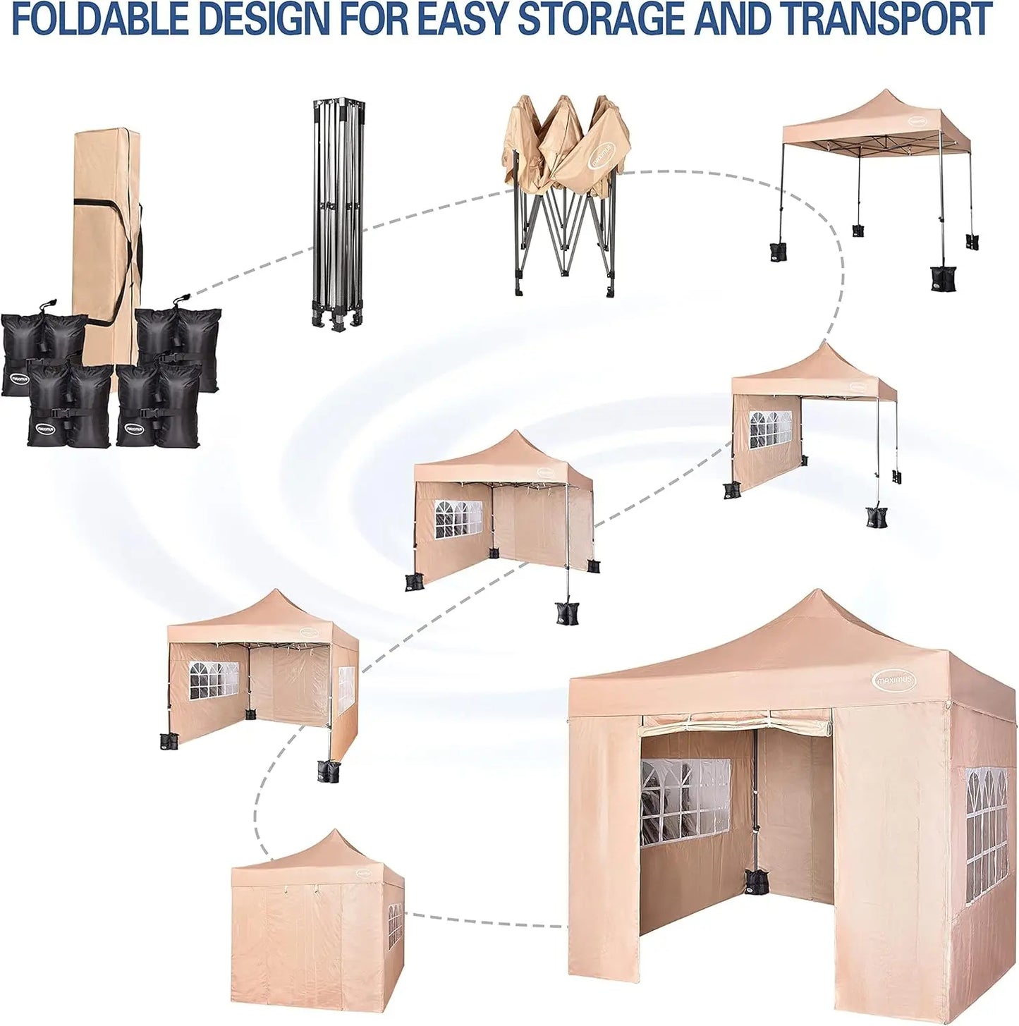 MAXIMUS HEAVY DUTY POP UP GAZEBO 3m x 3m COMMERCIAL MARKET STALL WITH 4 WEIGHT BAGS (4 Walls)