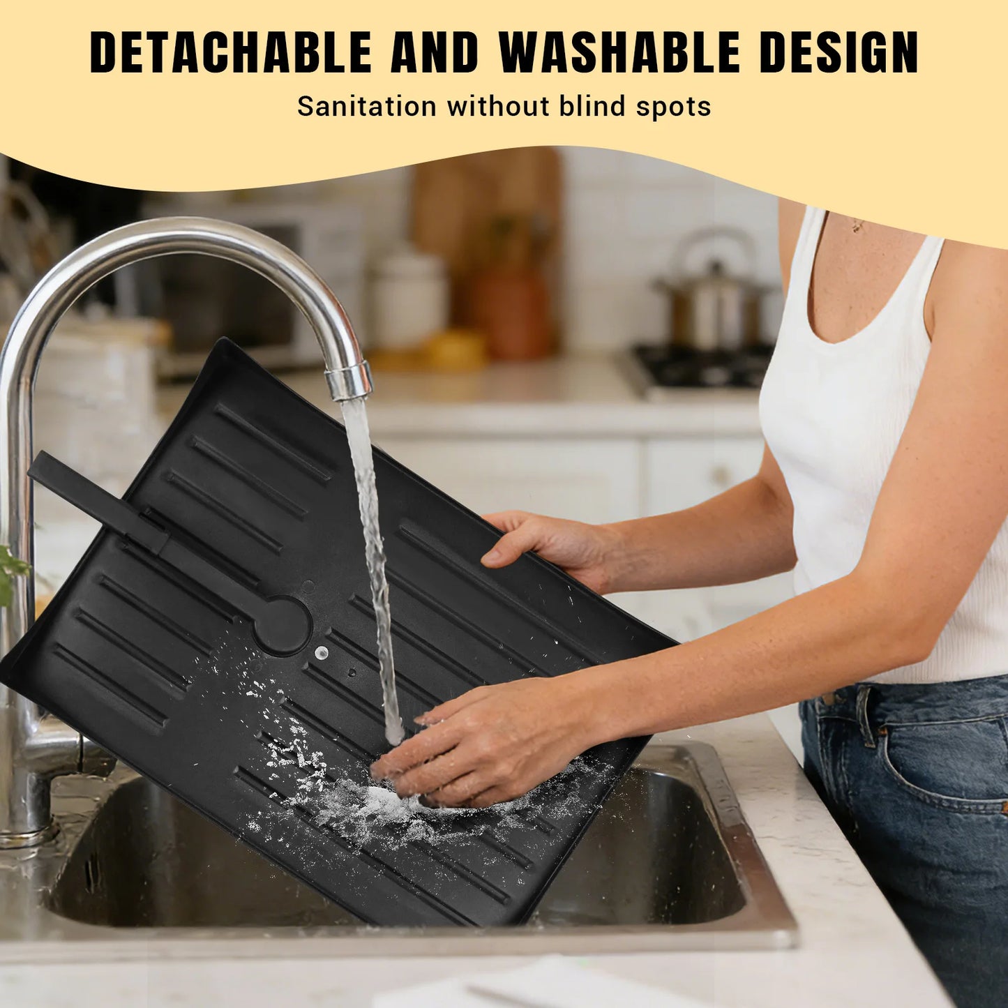 2 Tier Dishes drainer rack, kitchen Metal dishes drain rack with Drainboard, tableware tray drainer storage rack, kitchen organizer, 44x31x30cm, black