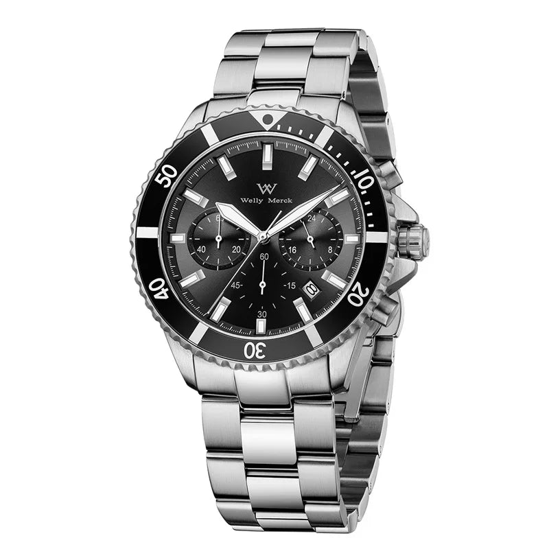 WM Watch Quartz Watches Multifunction Casual Business 200M Water Resistant Sapphire Crystal Aluminum Bezel WellyMerck Watch 184M