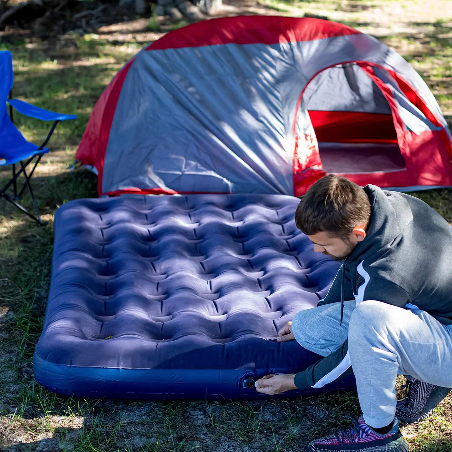 Double Flocked Camping Airbed Inflatable Mattress Blow Up Air Bed