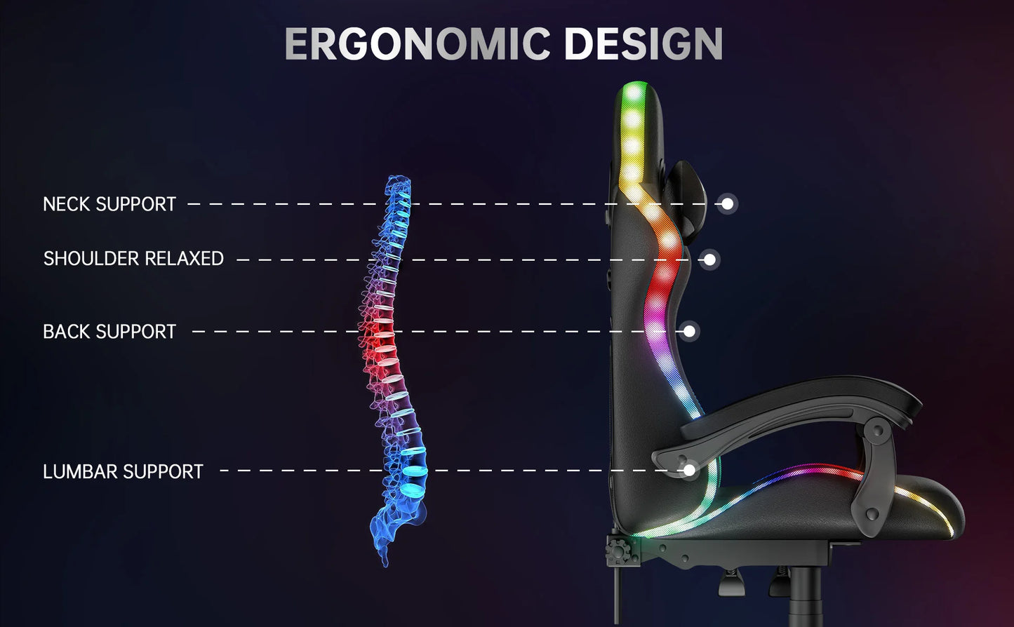 RGB Gaming Chair LED Lights and Ergonomic Computer Chair Reclining PU Leather High Back Video Game Chair Linkage Armrest