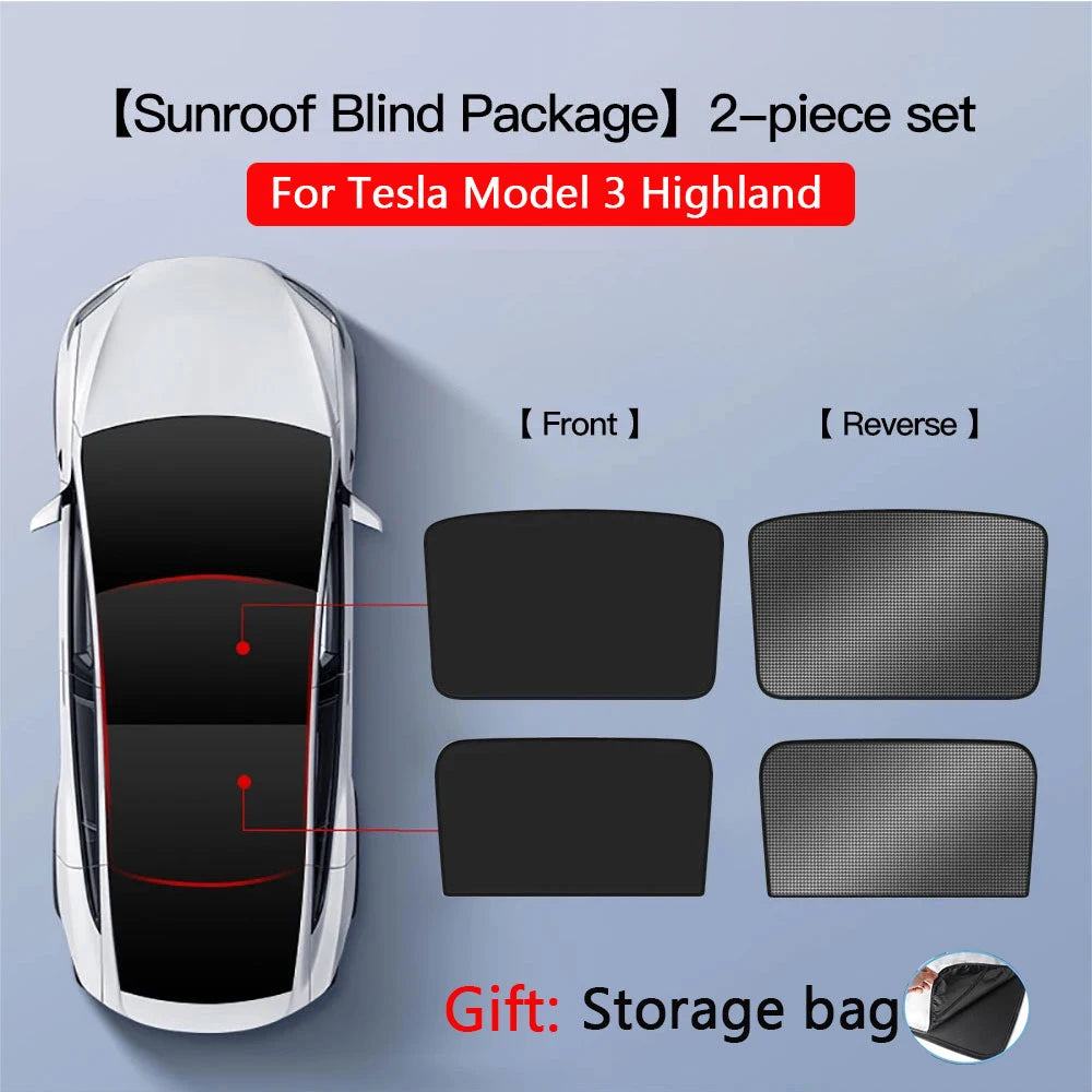 2PCS For Tesla Model 3/Y/3 Highland/Y Juniper Ice Cloth Buckle Shades for Glass Roof Front & Rear Sunroof Skylight Sunshade