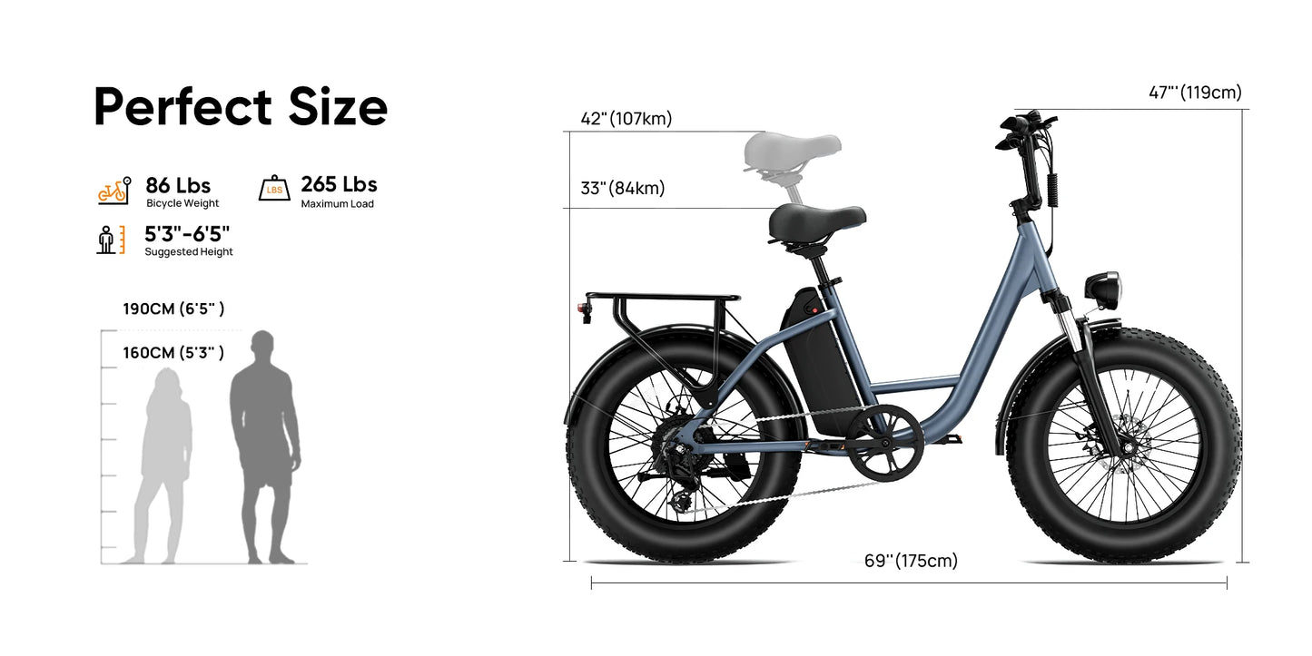 Urlife E20 Pro 1500W E-Bike Commuter 20x4" Tires 48V Removable LCD Display Speed 7-Speeds Hydraulic Disc Brakes For Adults