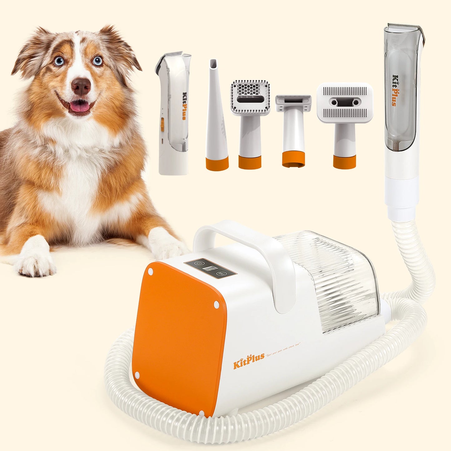 KITPLUS Dog Grooming Kit, Rechargeable Hair Trimmer, 12000Pa 5 Modes Suction 99% Pet Hair, 2L Large Capacity Vacuum, 11 Tools