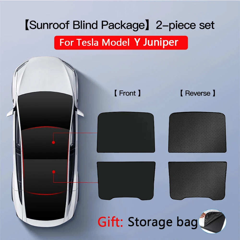2PCS For Tesla Model 3/Y/3 Highland/Y Juniper Ice Cloth Buckle Shades for Glass Roof Front & Rear Sunroof Skylight Sunshade