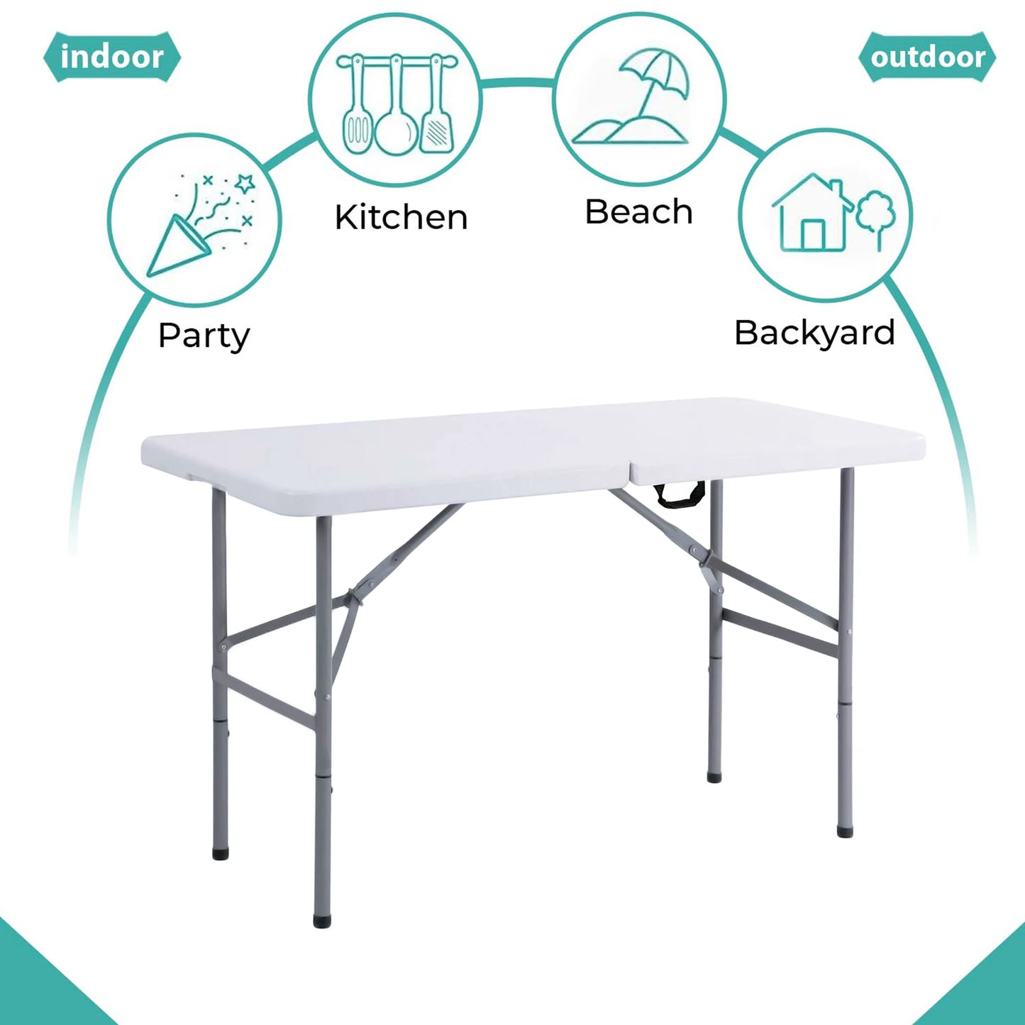 4FT HEAVY DUTY FOLDING TABLE PORTABLE PLASTIC CAMPING GARDEN PARTY CATERING NEW