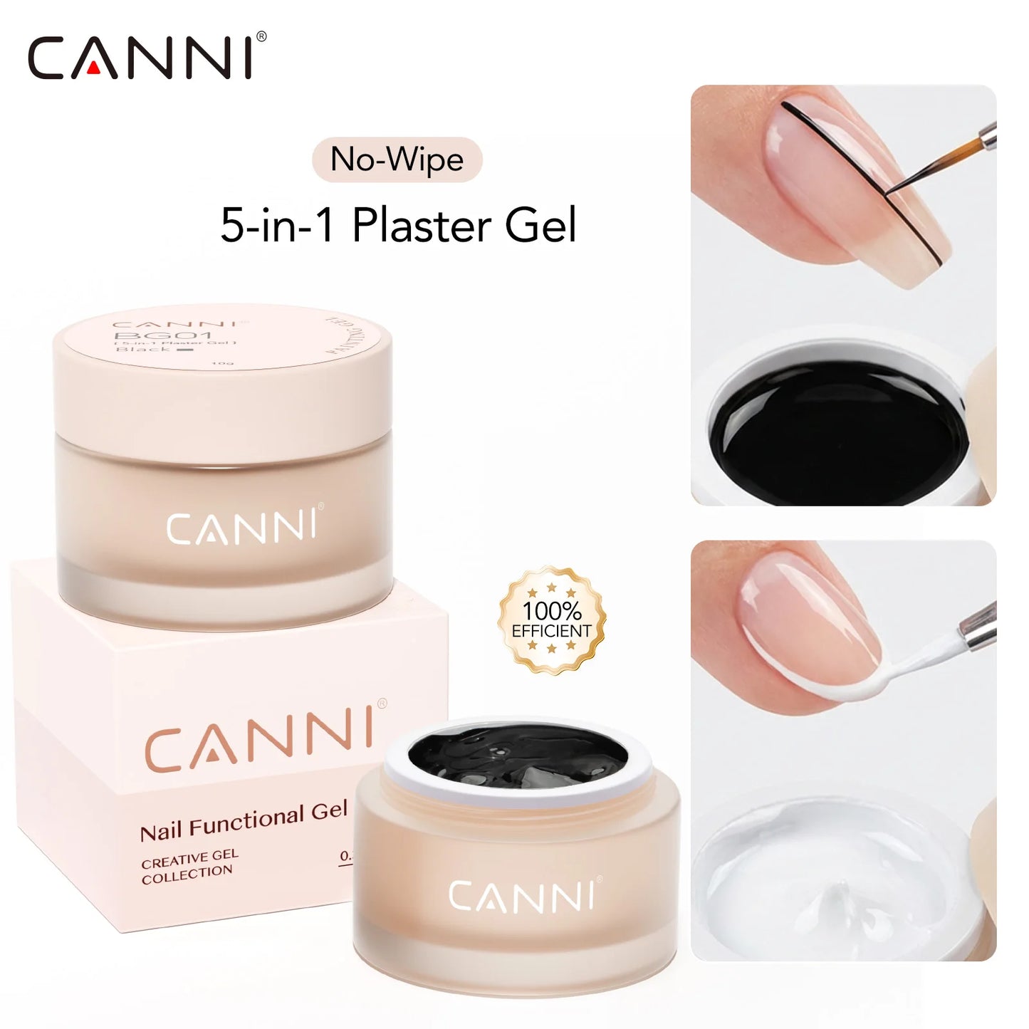 CANNI 10g No-Wipe 5-in-1 Plaster Gel HEMA TPO FREE Nail Art Functional Gel White Black Nail Painting Relief Pattern DIY Manicure