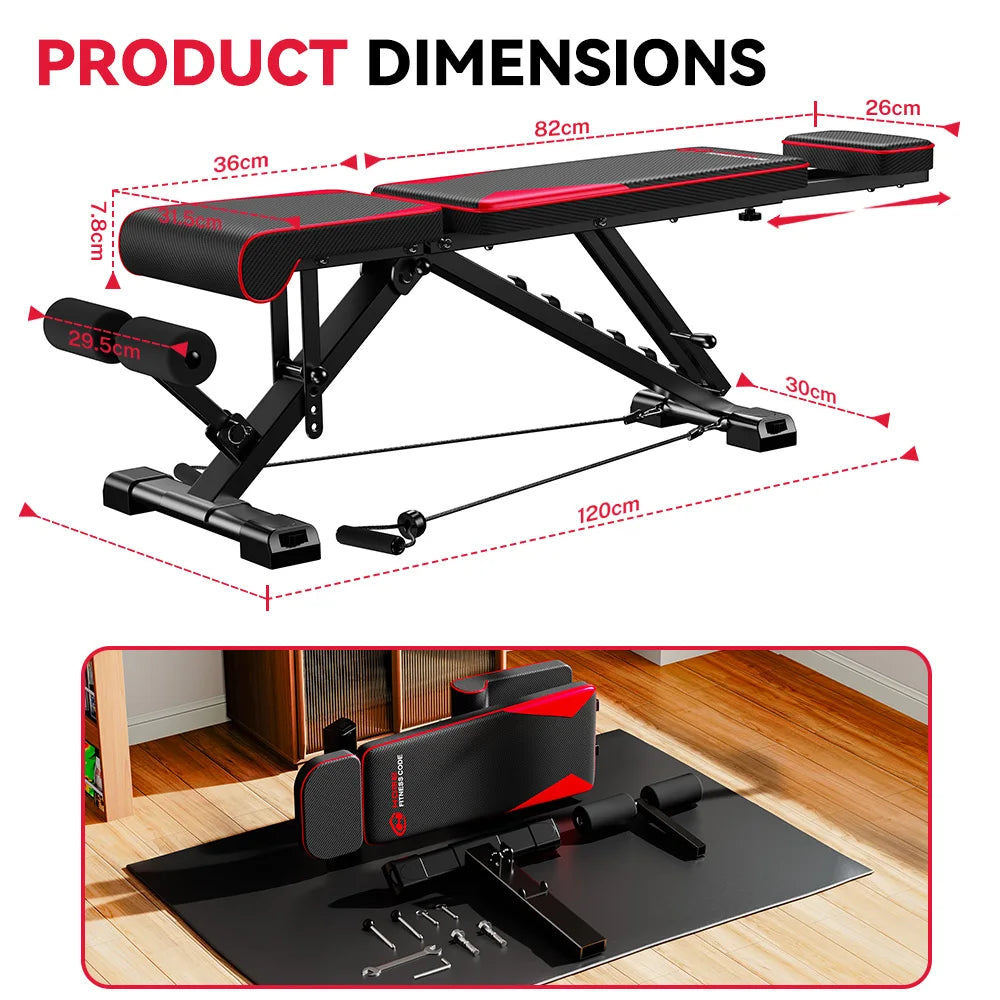 Adjustable Weight Bench with Resistance Bands Folding Weight Bench for Full Body Workout Home Quick Folding Versatile