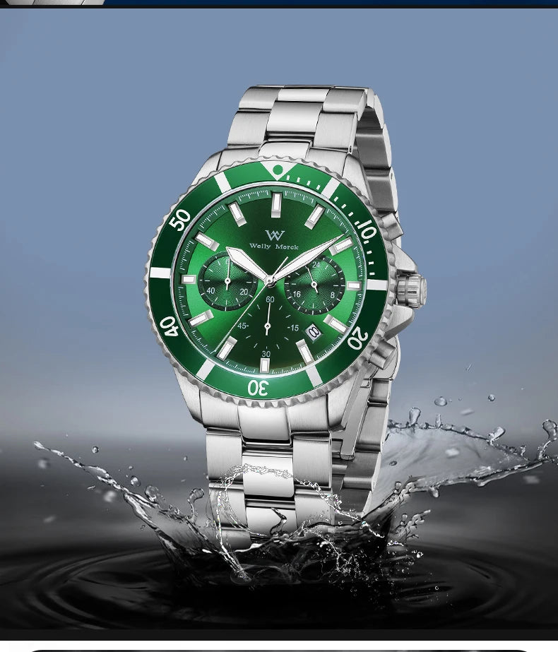 WM Watch Quartz Watches Multifunction Casual Business 200M Water Resistant Sapphire Crystal Aluminum Bezel WellyMerck Watch 184M