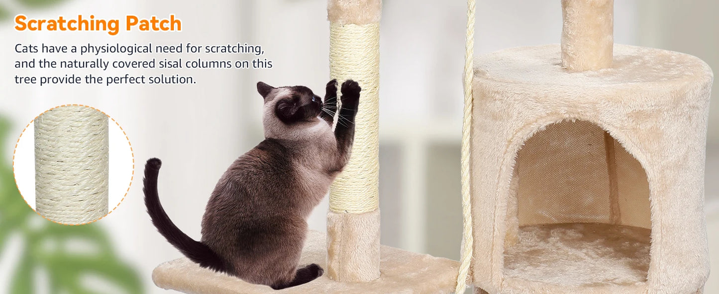 Cat Tree Multi-Level Tower Condo Scratching Post Kitten Toy Cozy Condo Climb Furniture Climbing Tower Activity Centre for Cats